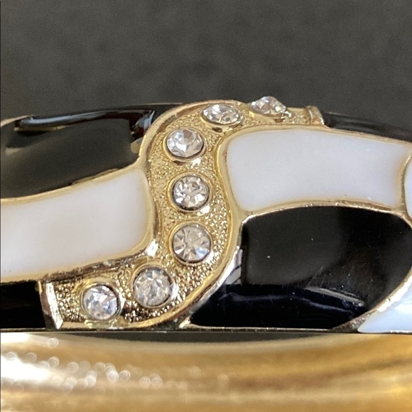 Women’s Black/white/rhinestone enamel hinges bracelet Vintage Jiu Long Xing - Picture 3 of 5